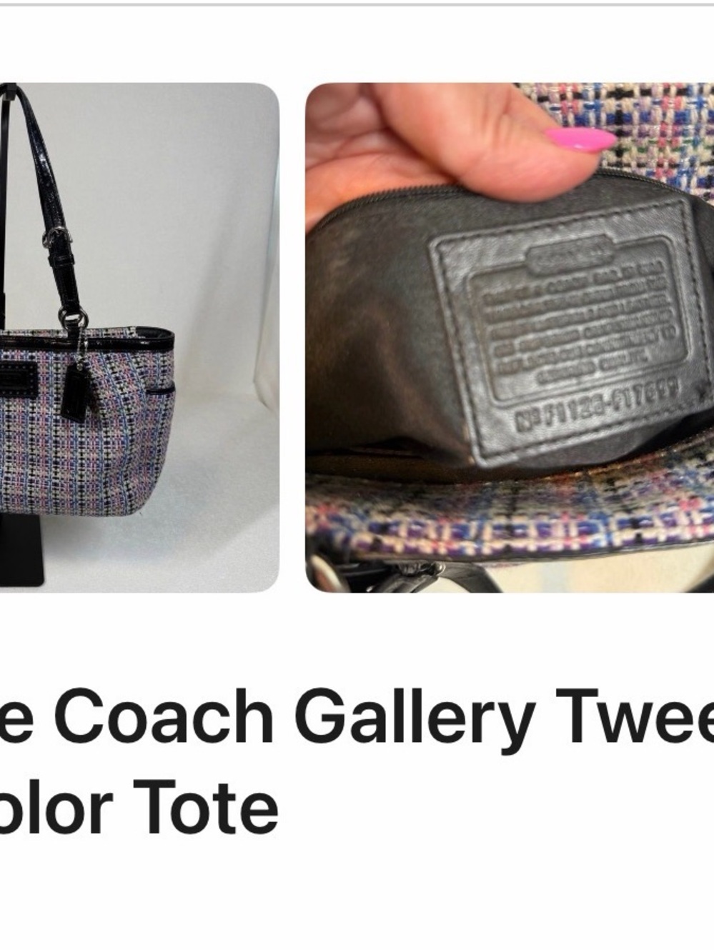 Coach Multicolor Tweed Mini Shoulder Tote with Black Leather Trim